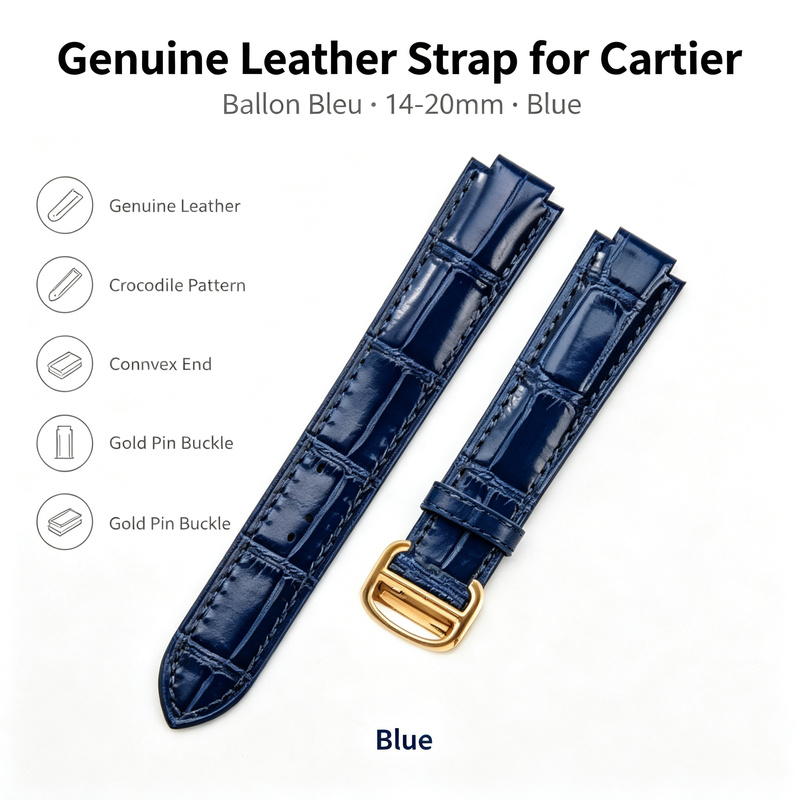 Cartier Watch Ballon Bleu - Correa de cuero genuino de 14-20